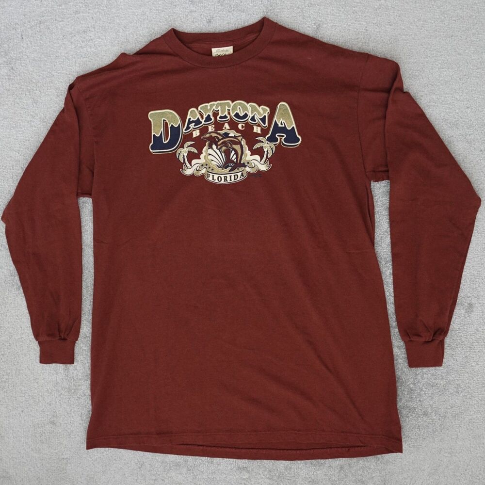 Vintage Mossimo Shirt Mens L Large Red Daytona Beach Graphic Long Sleeve Tee 90s